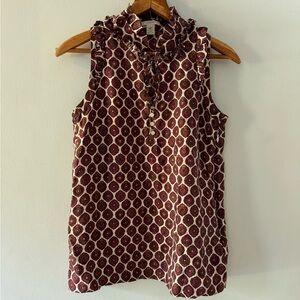 J. Crew silk sleeveless shirt, top, ruffle, tank, preppy, paisley, classic, sz 0